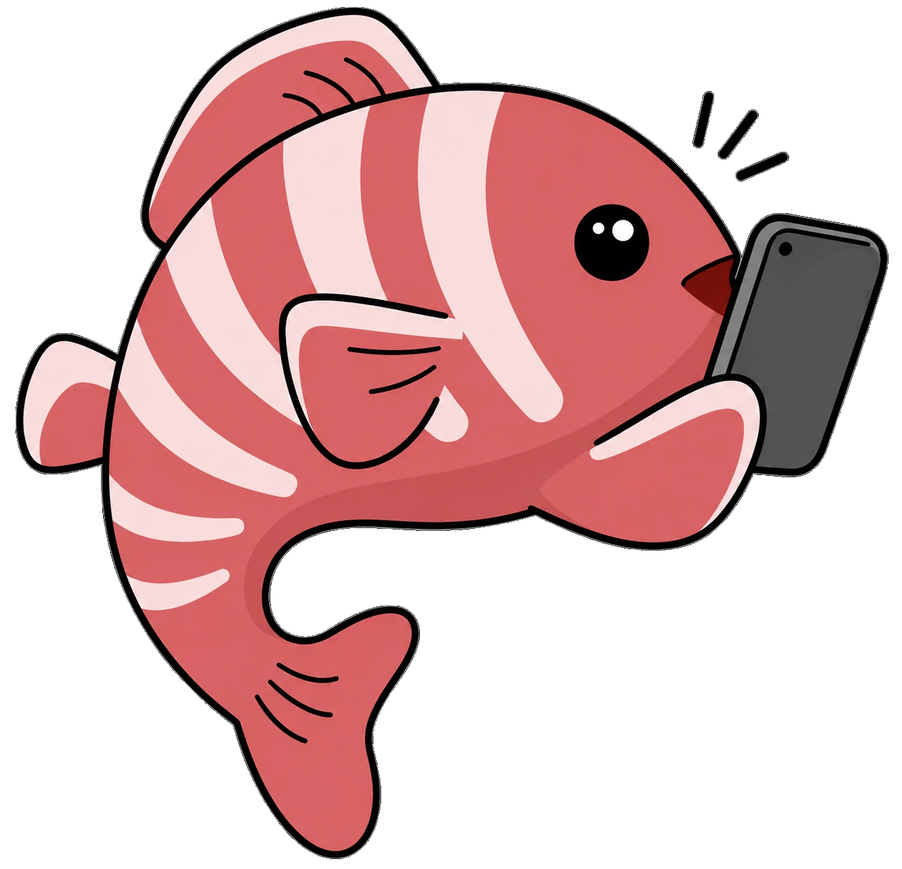 A fish making a video call on a phone
